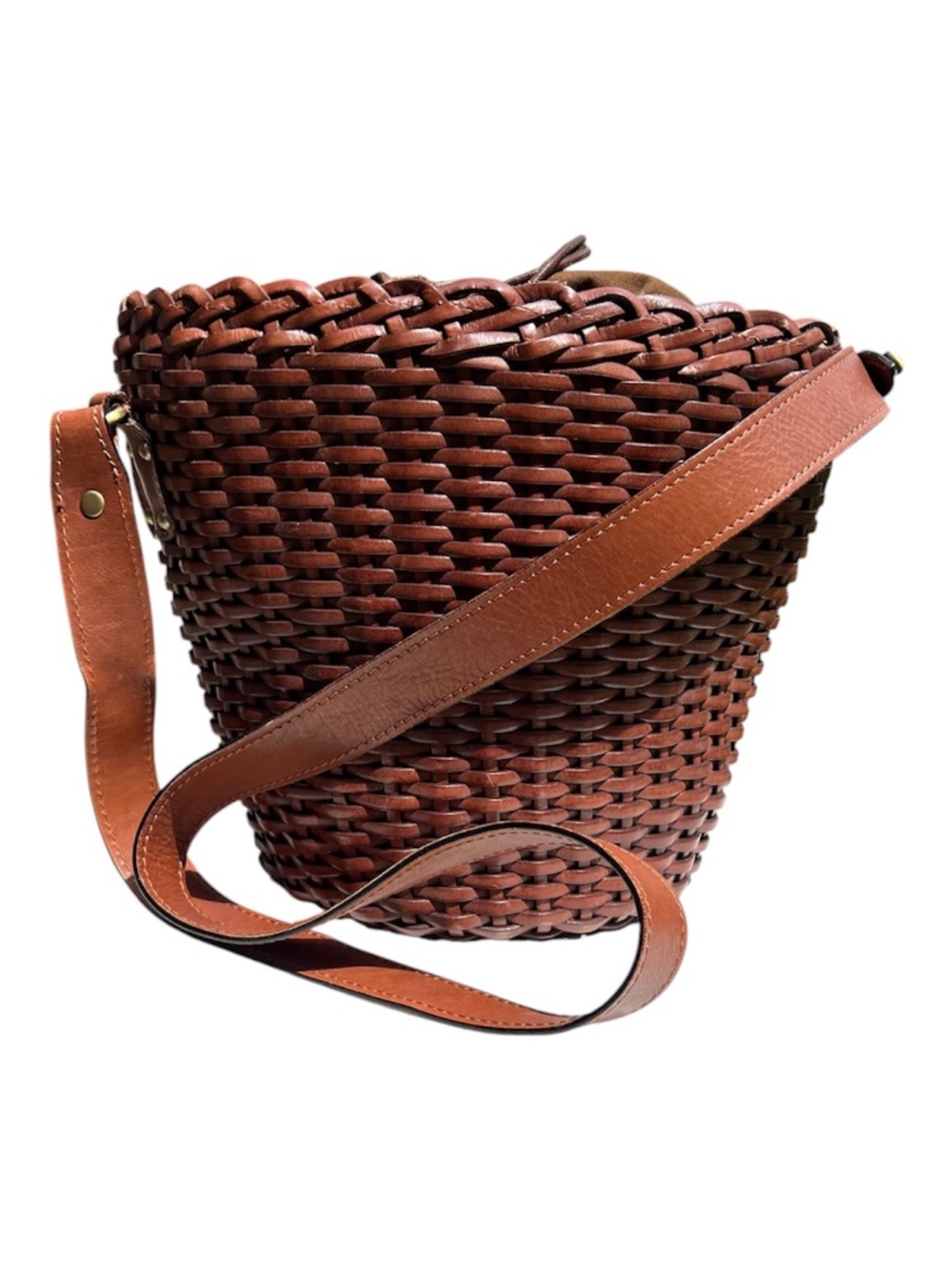 Menotti Firenze Vera Pella Woven Boho Leather Bucket Crossbody Shoulder Bag